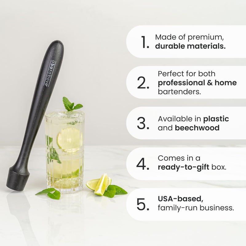A Bar Above Wooden Muddler for Cocktails, 12-Inch Long Cocktail Muddler, Perfect to Crush Fruit, Pressing Mint and Sugar Cubes, Mint Muddler to Make Mojitos, Essential Bar Tools for Cocktail Set - Image 1